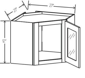 Diagonal Corner Wall Single Glass Door 27"W x 12"H x 15"D