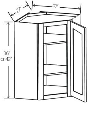 Diagonal Corner Wall Cabinet 27"W x 42"H x 15"D