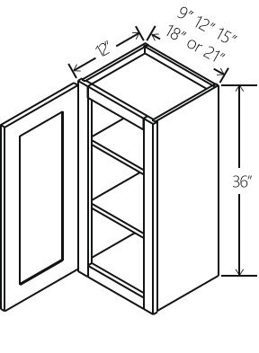 Wall Cabinet Single Door 21"W x 36"H x 12"D