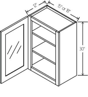 Wall Cabinet Single Glass Door 18"W x 30"H x 12"D