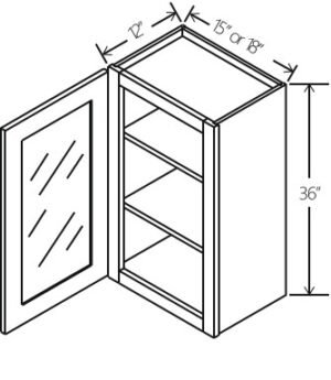 Wall Cabinet Single Glass Door 18"W x 36"H x 12"D