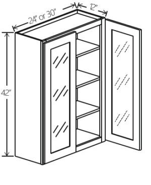 Wall Cabinet Double Glass Door 30"W x 42"H x 12"D