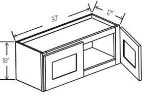 Wall Cabinet Double Glass Doors 30"W x 18"H x 12"D